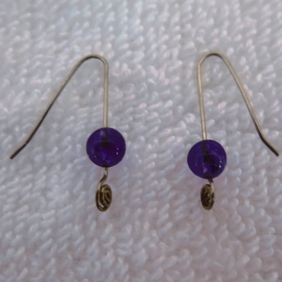 Vintage Silver Open Hook Earrings with Purple Bead - Picture 5 of 10